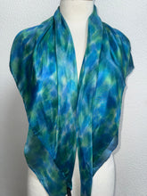 Load image into Gallery viewer, Hand Dyed Square Silk Scarf in Blue Teal Turquoise Jade Green

