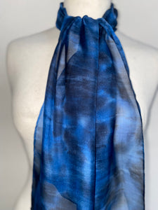 Hand Dyed Silk Neck Scarf in Black Denim Blues