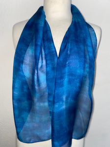 Hand Dyed Silk Neck Scarf in Azure Ultramarine Blues