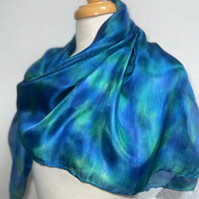 Load image into Gallery viewer, Hand Dyed Square Silk Scarf in Blues, Teal, Cobalt, Azure, Jade
