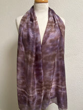 Load image into Gallery viewer, Hand Dyed Long Silk Scarf in Smokey Grey Lilac Brown
