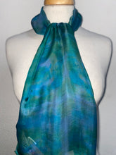 Load image into Gallery viewer, Hand Dyed Silk Neck Scarf in Jade Green Turquoise Grey
