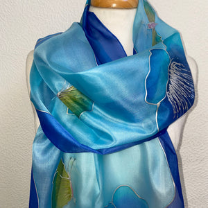Poppies & Butterflies Design X Long Silk Scarf : Hand Painted Silk