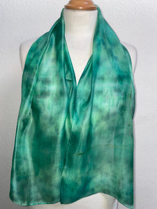 Hand Dyed Silk Neck Scarf in Soft Greens