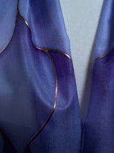 Load image into Gallery viewer, Flames Design Hand Painted Silk Neck Scarf in Purples Lilac
