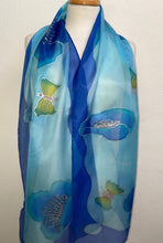 Load image into Gallery viewer, Poppies &amp; Butterflies Design X Long Silk Scarf : Hand Painted Silk
