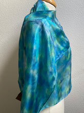 Load image into Gallery viewer, Hand Dyed Silk Neck Scarf in Aqua Jade Navy Blues
