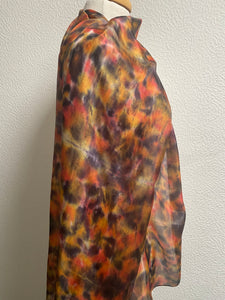 Hand Dyed Long Silk Scarf in Orange Charcoal Beige