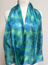 Load image into Gallery viewer, Hand Dyed Silk Neck Scarf in Peacock Blue Teal Jade by Designer Silk Artist
