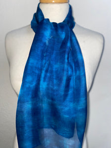 Hand Dyed Silk Neck Scarf in Azure Ultramarine Blues