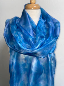 Hand Dyed Long Silk Scarf in Cool Blues