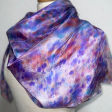 Load image into Gallery viewer, Hand Dyed Square Silk Scarf in Purple Pink Lilac Blue Taupe
