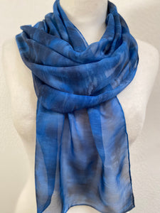 Hand Dyed Silk Neck Scarf in Black Denim Blues