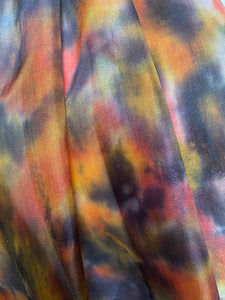 Hand Dyed Long Silk Scarf in Orange Charcoal Beige