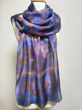 Load image into Gallery viewer, Hand Dyed Long Silk in Brown Purple Blue by Designer Silk Artist

