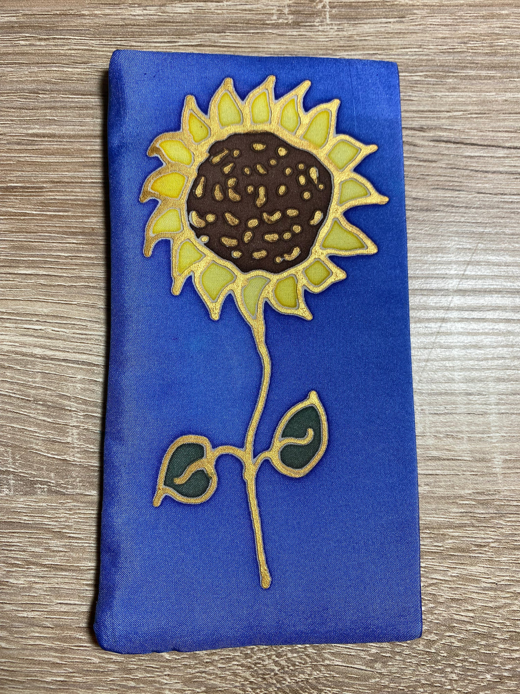 Sunflower Design Glasses Case in navy or blue Hand Painted Silk