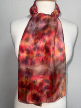 Load image into Gallery viewer, Hand Dyed Silk Neck Scarf in Cherry Red Grey Brown by Designer Silk Artist
