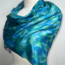 Load image into Gallery viewer, Hand Dyed Square Silk Scarf in Blue Teal Turquoise Jade Green
