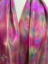 Load image into Gallery viewer, Hand Dyed Long Silk Scarf in Deep Pink Olive Navy Blue
