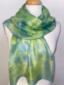 Hand Dyed Silk Neck Scarf in Green Teal