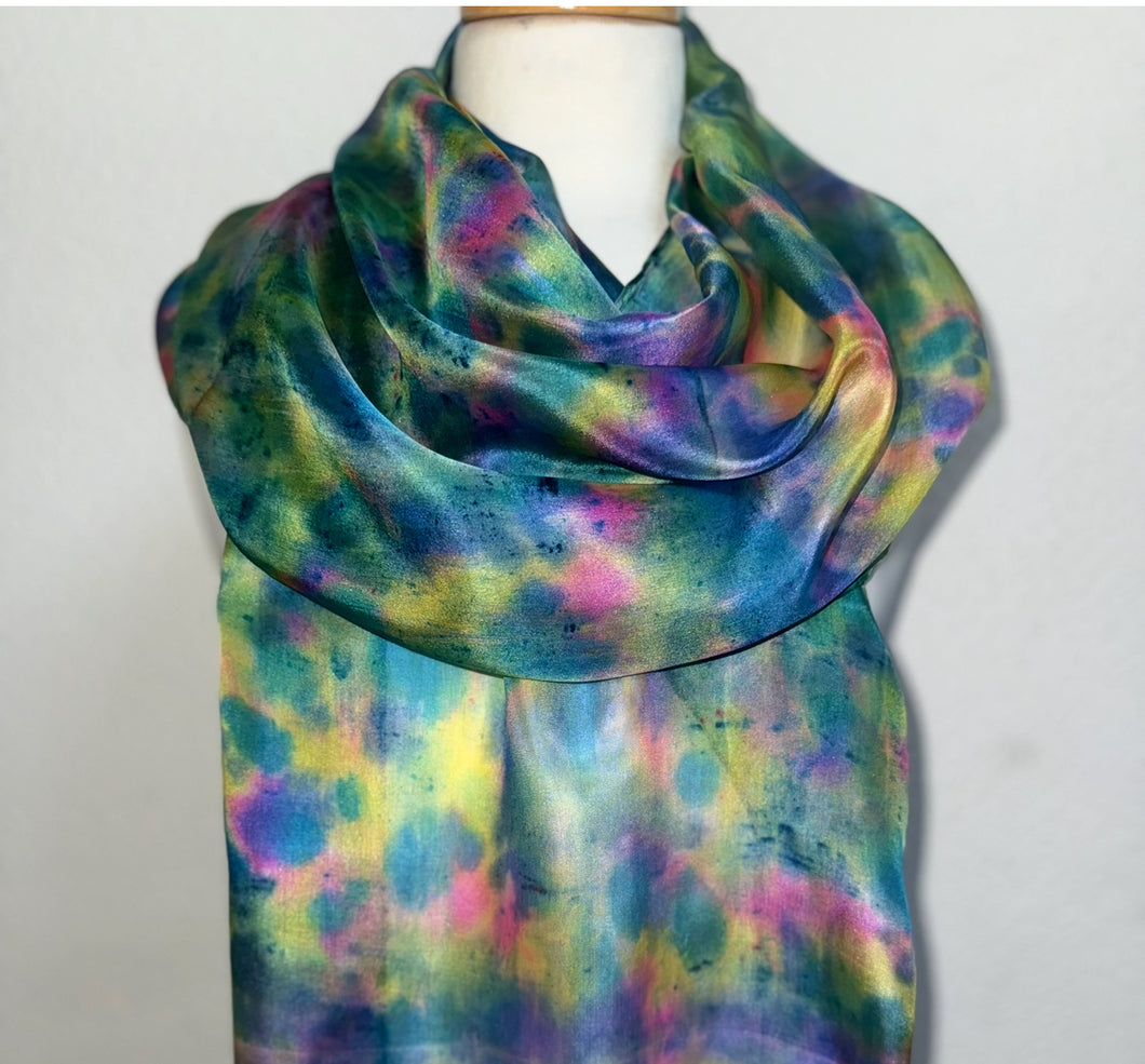 Hand Dyed Long Silk in Cottage Garden Colours by Designer Silk Artist