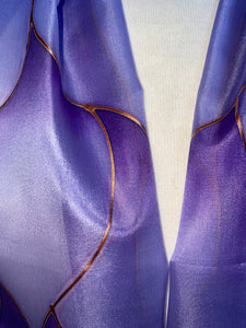 Flames Design Hand Painted Silk Neck Scarf in Purples Lilac