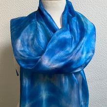 Load image into Gallery viewer, Hand Dyed Long Silk Scarf in Shades of Blue
