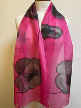 Load image into Gallery viewer, Poppy Noir Design Long Silk Scarf in Cerise : Hand Painted Silk
