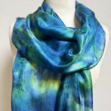 Load image into Gallery viewer, Hand Dyed Long Silk Scarf in Blue Azure Jade Ultramarine by Designer Silk Artist
