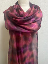 Load image into Gallery viewer, Hand Dyed Long Silk Scarf in Burgundy, Tan, Black
