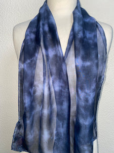 Hand Dyed Silk Neck Scarf in Charcoal Grey Light Blue Grey