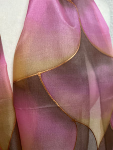 Flames Design Long Silk Scarf in Brown, Pink, Copper