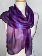 Load image into Gallery viewer, Hand Dyed Silk Neck Scarf in Burgundy Purple Lilac
