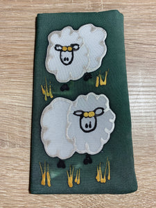 Sheep Design Glasses Case  in blue or green Hand Painted Silk