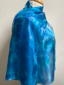 Hand Dyed Silk Neck Scarf in Sky Blue Light Navy