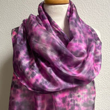 Load image into Gallery viewer, Hand Dyed Long Silk Scarf in Pinks Charcoal Grey
