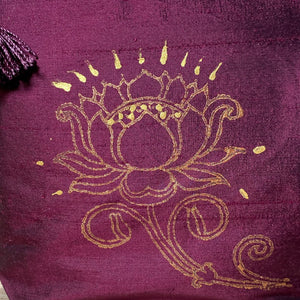 Lotus Flower Design Cosmetics Purse : Hand Printed Silk