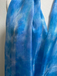 Hand Dyed Long Silk Scarf in Cool Blues