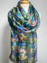 Load image into Gallery viewer, Hand Dyed Long Silk Scarf in Cottage Garden Colours by Designer Silk Artist
