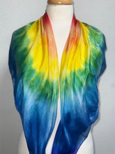 Load image into Gallery viewer, Hand Dyed Square Silk Scarf in Multicolour Rainbow
