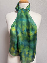 Load image into Gallery viewer, Hand Dyed Silk Neck Scarf in Teal Green Lime Lemon by Designer Silk Artist

