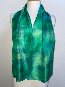 Hand Dyed Silk Neck Scarf in Green & Navy
