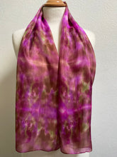 Load image into Gallery viewer, Hand Dyed Silk Neck Scarf in Brown Purple Green
