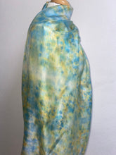 Load image into Gallery viewer, Hand Dyed Long Silk Scarf in Shades of Aqua Blue Green Gold
