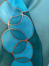 Load image into Gallery viewer, Bubbles Design Hand Painted Silk Neck Scarf in Green Teal Turquoise
