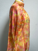 Load image into Gallery viewer, Hand Dyed Long Silk Scarf in Golden Yellow Coral Green Red by Designer Silk Artist
