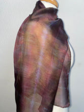 Load image into Gallery viewer, Hand Dyed Silk Neck Scarf in Burgundy Brown Grey
