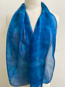 Hand Dyed Silk Neck Scarf in Azure Ultramarine Blues