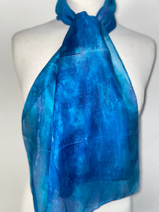 Hand Dyed Silk Neck Scarf in Mediterranean Blue Navy