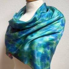 Load image into Gallery viewer, Hand Dyed Square Silk Scarf in Blue Teal Turquoise Jade Green
